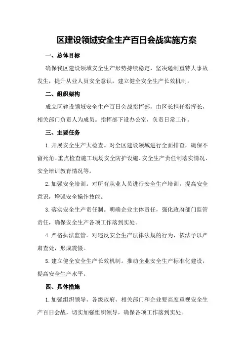区建设领域安全生产百日会战实施方案