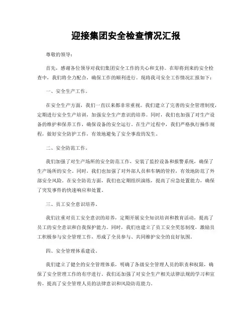 迎接集团安全检查情况汇报