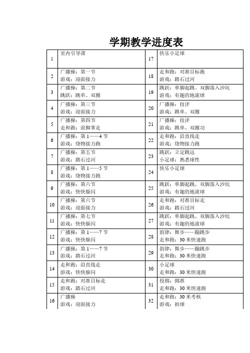 体育一年级下册《教学进度表》