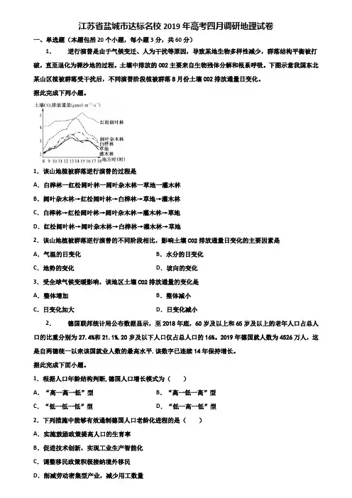 江苏省盐城市达标名校2019年高考四月调研地理试卷含解析