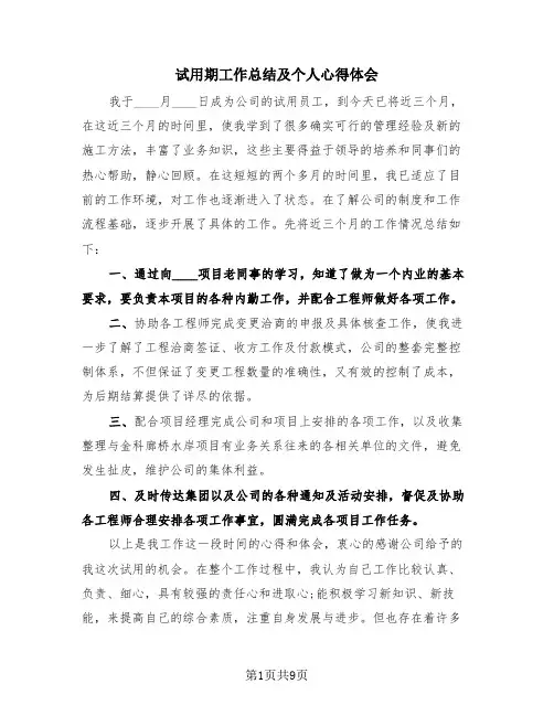 试用期工作总结及个人心得体会(4篇)