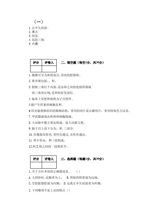 人体解剖与组织胚胎试题及答案
