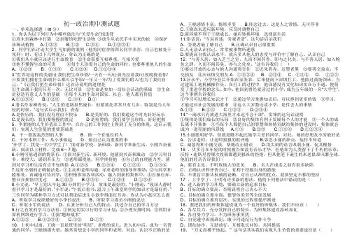 初一政治期中测试精选