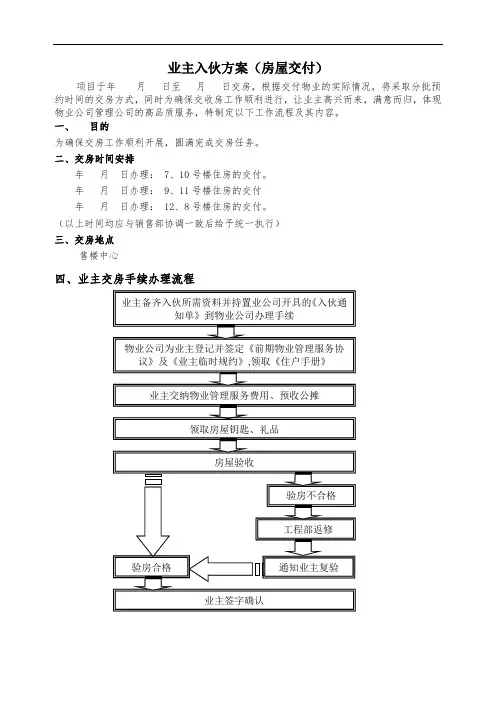 业主入伙方案(房屋交付)