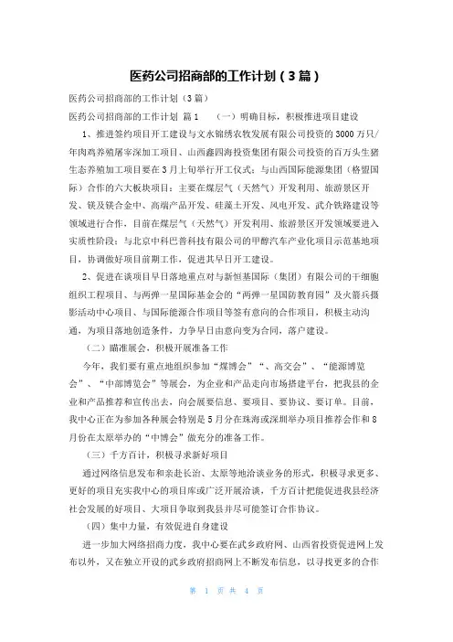 医药公司招商部的工作计划(3篇)