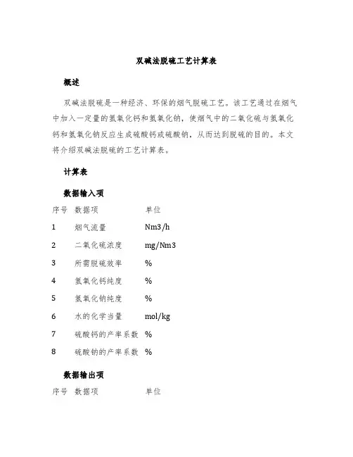 双碱法脱硫工艺计算表