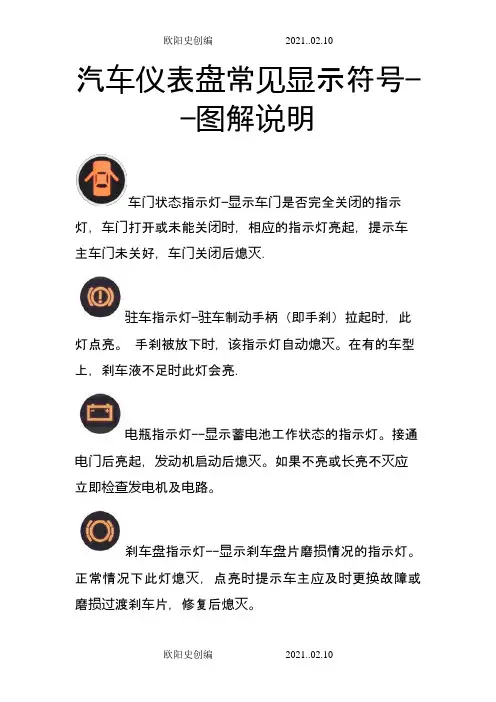 汽车仪表盘常见显示符号——图解说明之欧阳史创编