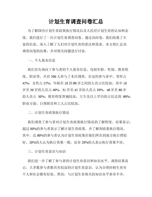 计划生育调查问卷汇总