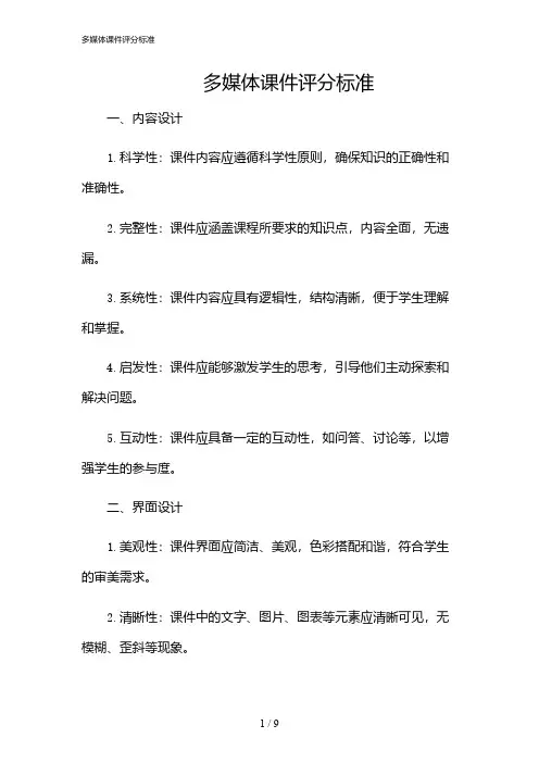 2024年多媒体课件评分标准