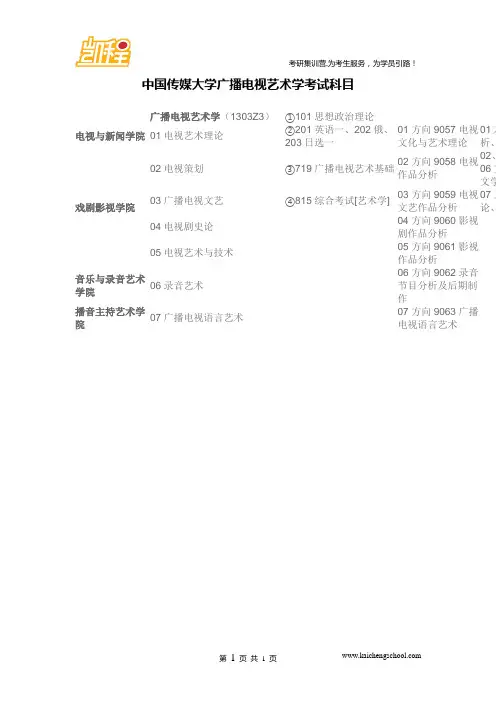 中国传媒大学广播电视艺术学考试科目