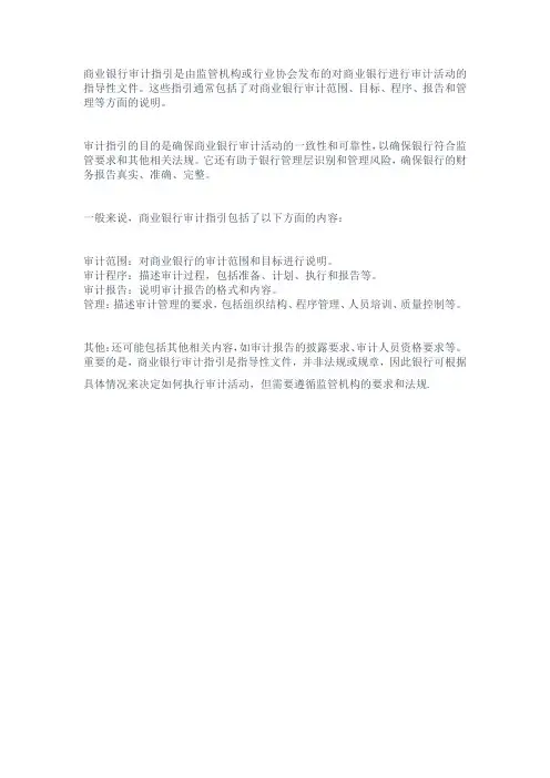 商业银行审计指引解读