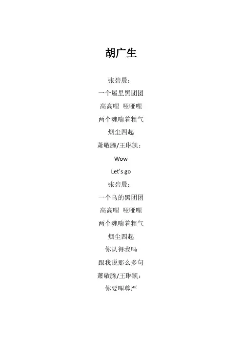 张碧晨《胡广生》歌词(专辑：闪光的乐队  第4期)