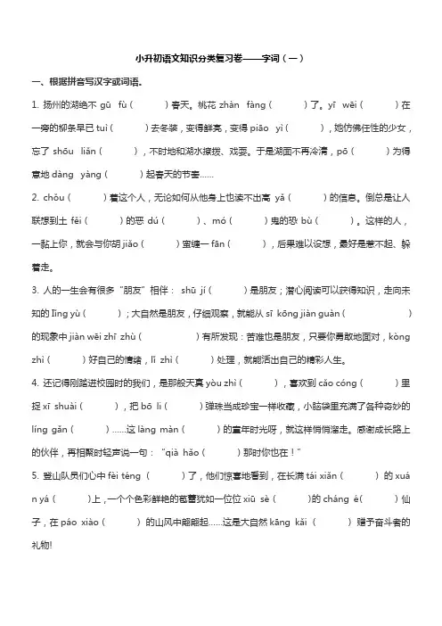 人教版六年级下册语文专项练习——字词(可打印)