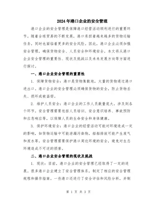 2024年港口企业的安全管理