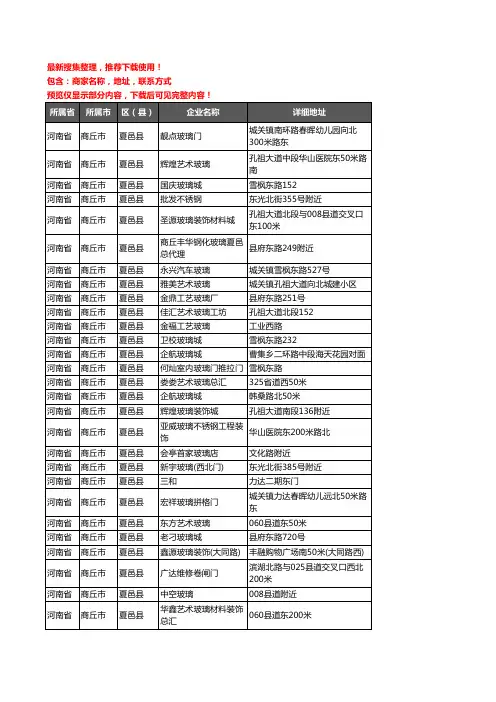 新版河南省商丘市夏邑县玻璃店企业公司商家户名录单联系方式地址大全28家