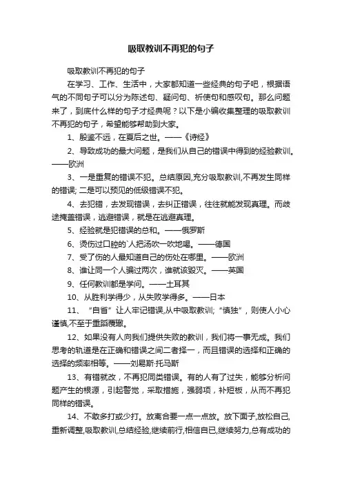 吸取教训不再犯的句子