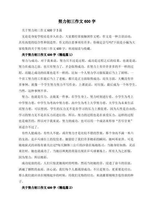 努力初三作文600字