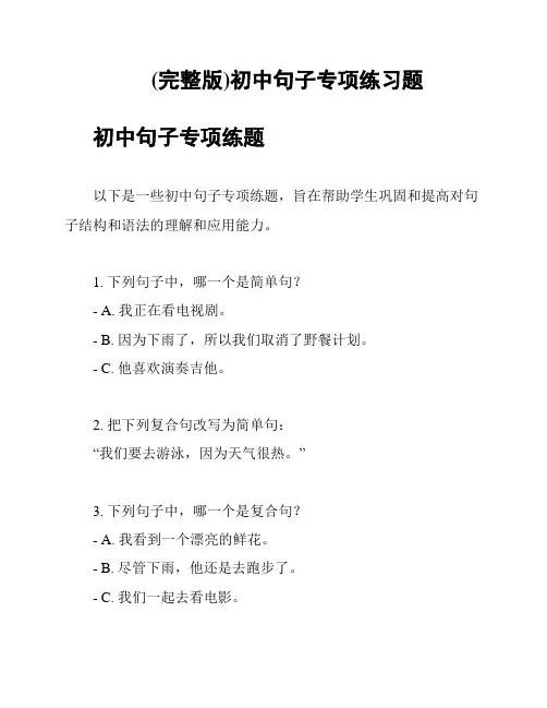 (完整版)初中句子专项练习题