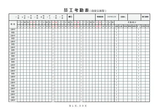考勤表excel模板自动计算