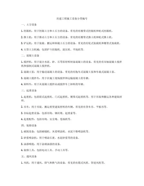 房建工程施工设备分类编号