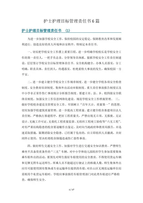 护士护理目标管理责任书6篇