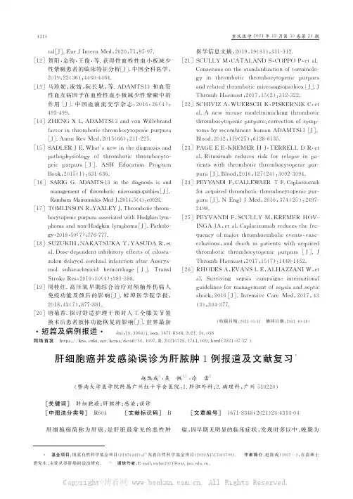 肝细胞癌并发感染误诊为肝脓肿1例报道及文献复习