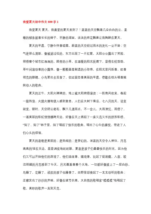我的最爱夏天作文600字初中生