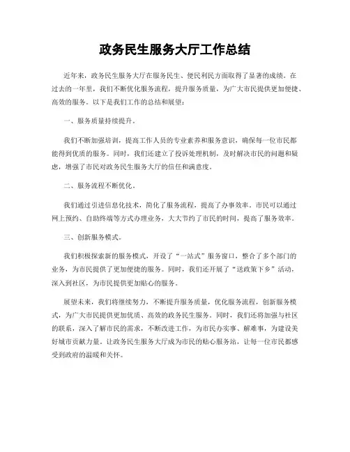 政务民生服务大厅工作总结