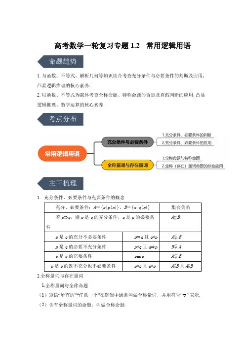 高考数学一轮复习 常用逻辑用语讲义