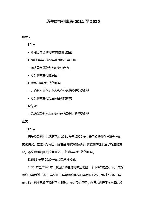 历年贷款利率表2011至2020