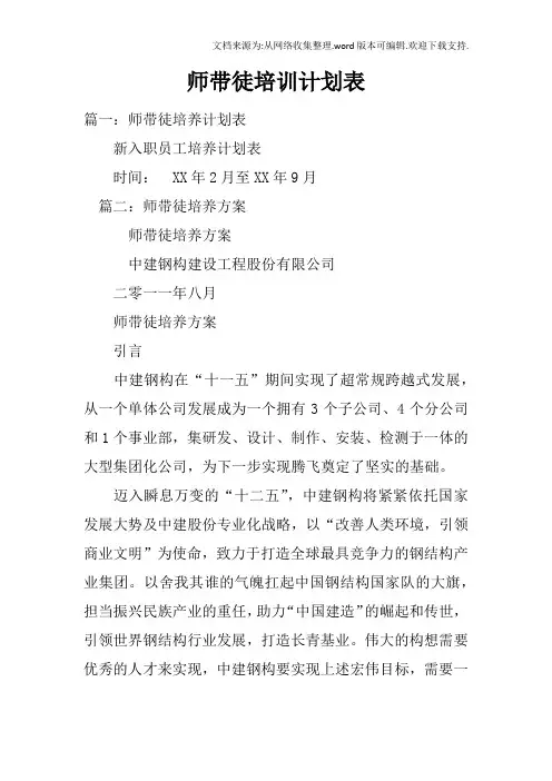 师带徒培训计划表