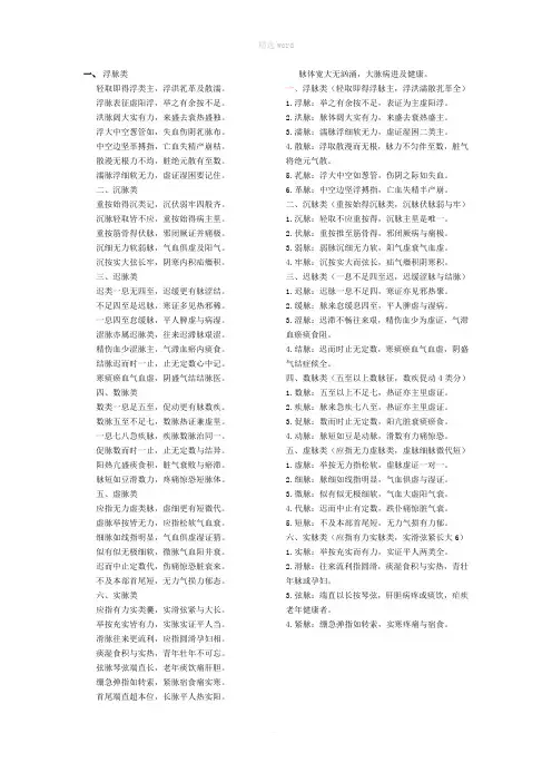 中医脉象口诀