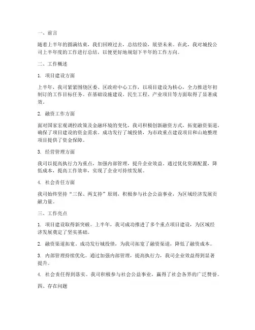 城投上半年度工作总结