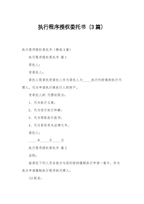 执行程序授权委托书(3篇)