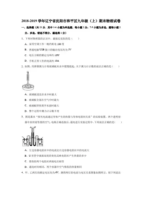 2018-2019学年辽宁省沈阳市和平区九年级(上)期末物理试卷