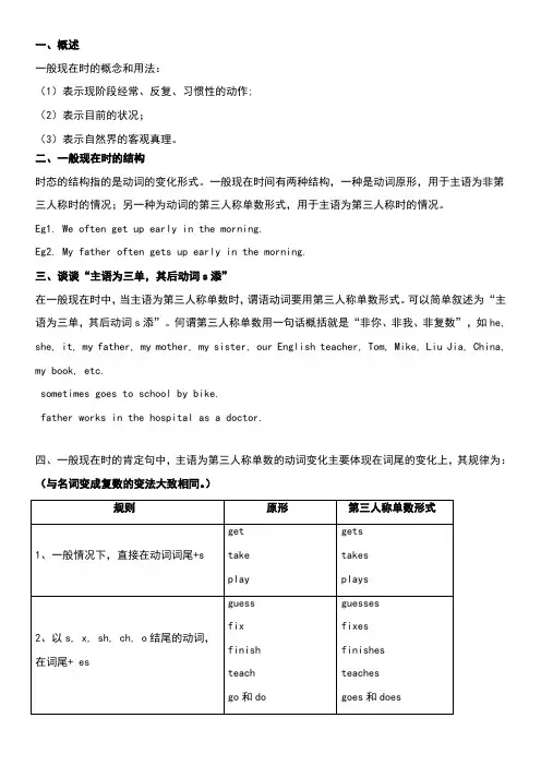 一般现在时动词第三人称单数变化规则