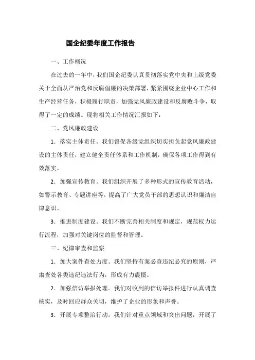 国企纪委年度工作报告