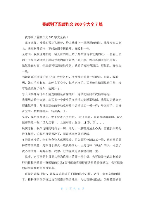 我感到了温暖作文800字大全7篇