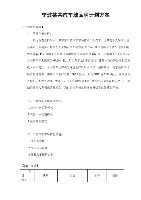 汽车城品牌规划方案样本
