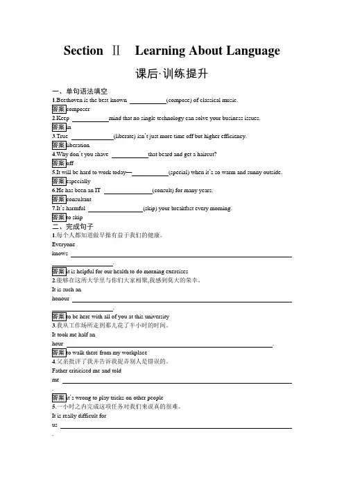 人教版高中英语选择性必修第三册UNIT2 Section Ⅱ 练习含答案