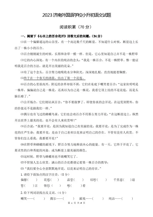 2023济南外国语小升初试题