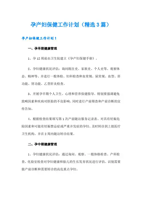 孕产妇保健工作计划(精选3篇)