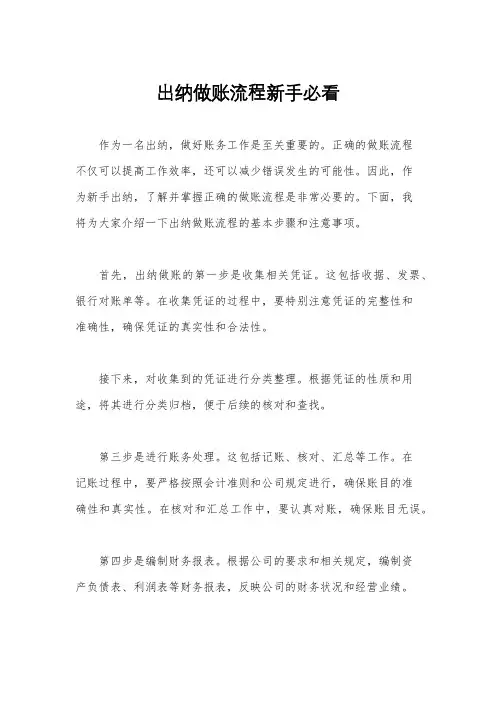 出纳做账流程新手必看