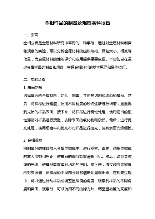 金相样品的制备及观察实验报告