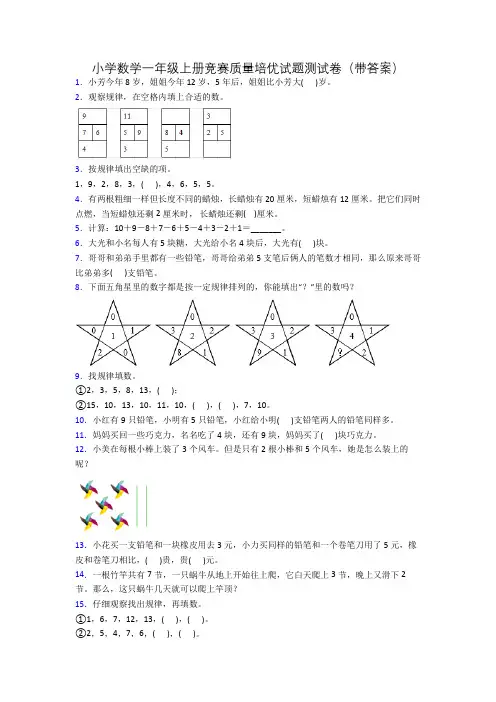 小学数学一年级上册竞赛质量培优试题测试卷(带答案)