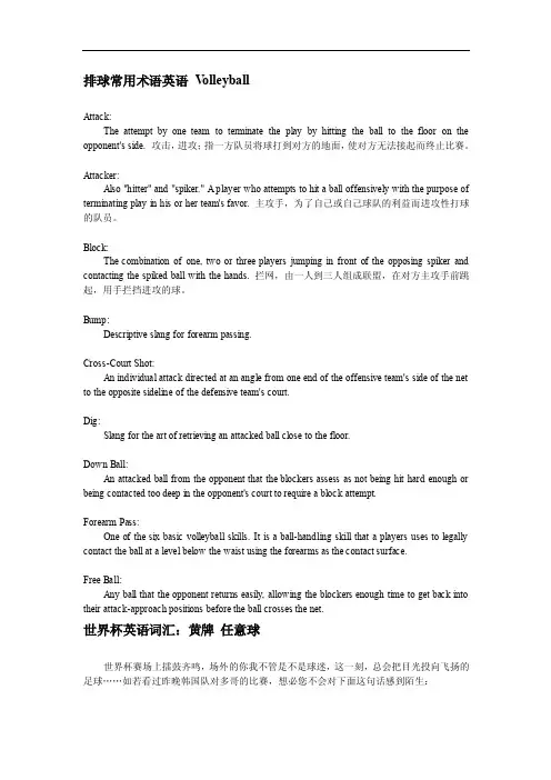 英语素材：排球常用术语英语Volleyball