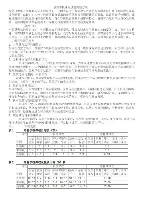 培智学校课程设置实验方案