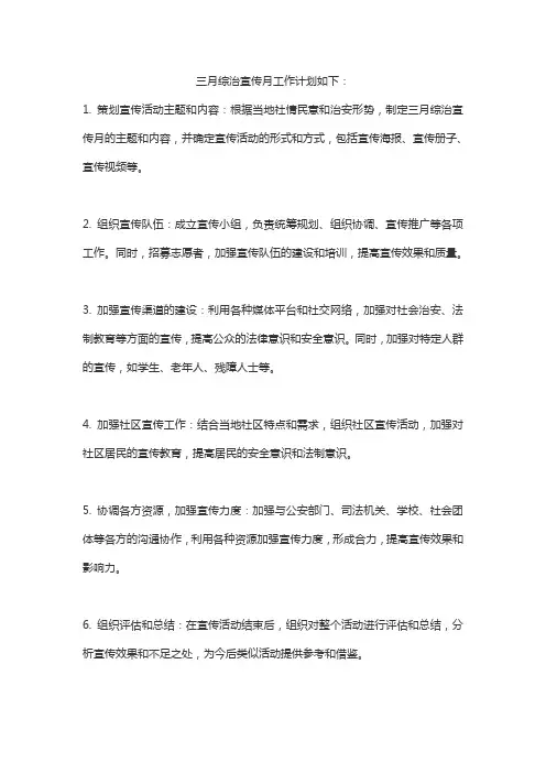 三月综治宣传月工作计划