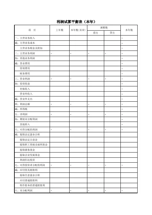 利润试算平衡表
