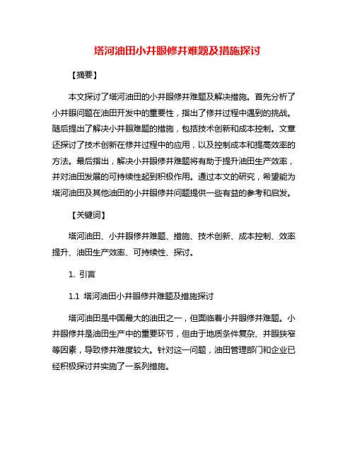 塔河油田小井眼修井难题及措施探讨
